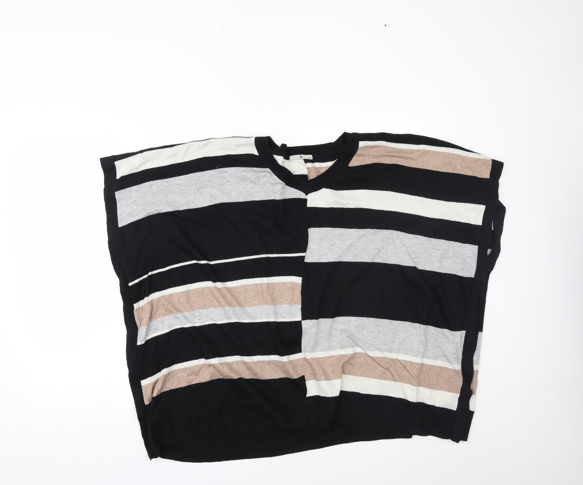 TU Womens Basic Blouse Size M Multicoloured Striped Crew Neck Short Sleeve - reverse view