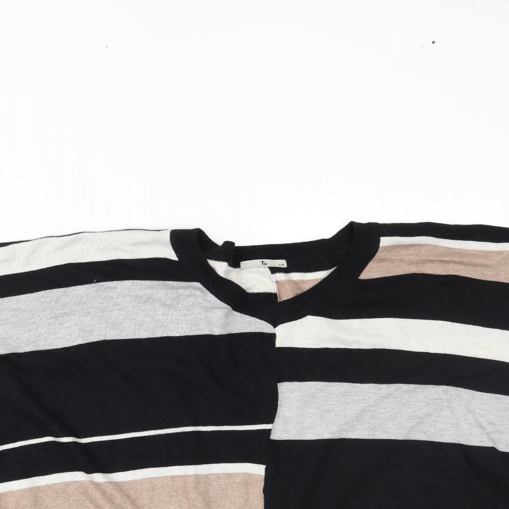 TU Womens Basic Blouse Size M Multicoloured Striped Crew Neck Short Sleeve - close detail