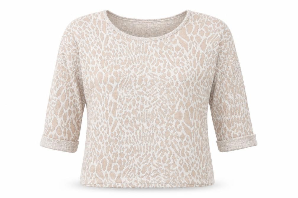 TU Womens Pullover Jumper Size 14 Beige Round Neck Animal Print 3/4 Sleeve - front view