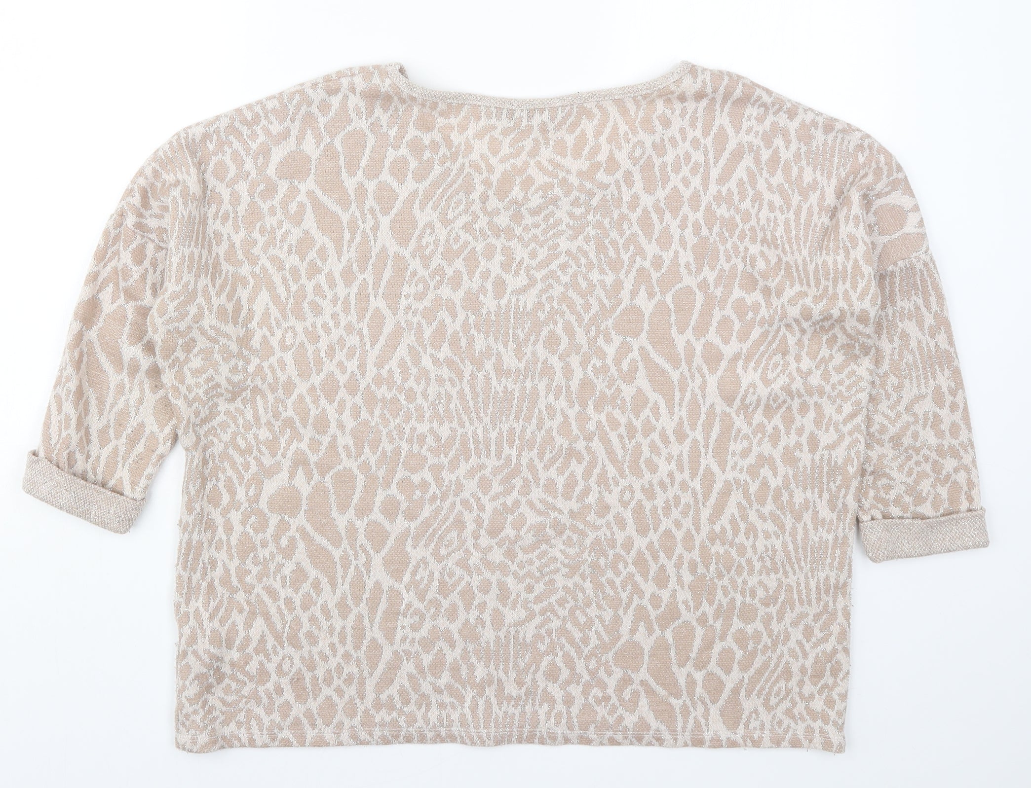 TU Womens Pullover Jumper Size 14 Beige Round Neck Animal Print 3/4 Sleeve - label detail