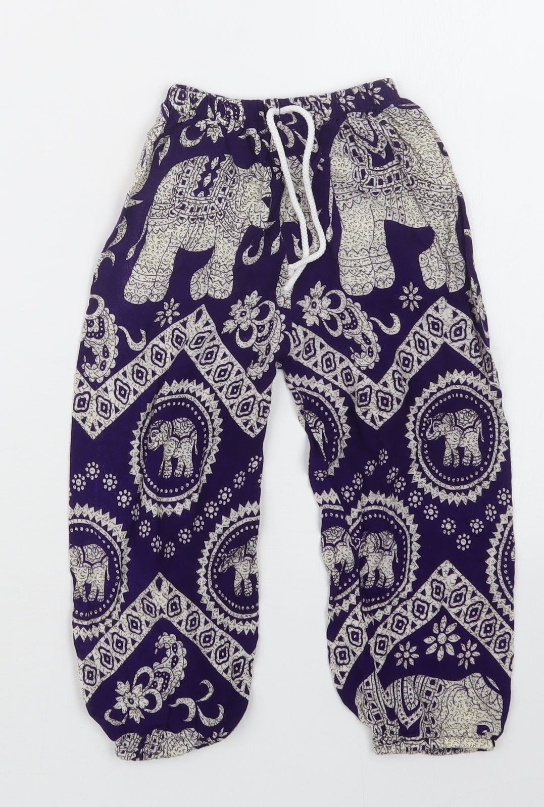Preworn Girls Bloomer Trousers Size M Purple Geometric - reverse view