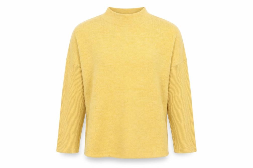 Womens H&M Size L Pullover Jumper Yellow Round Neck Long Sleeve - front view