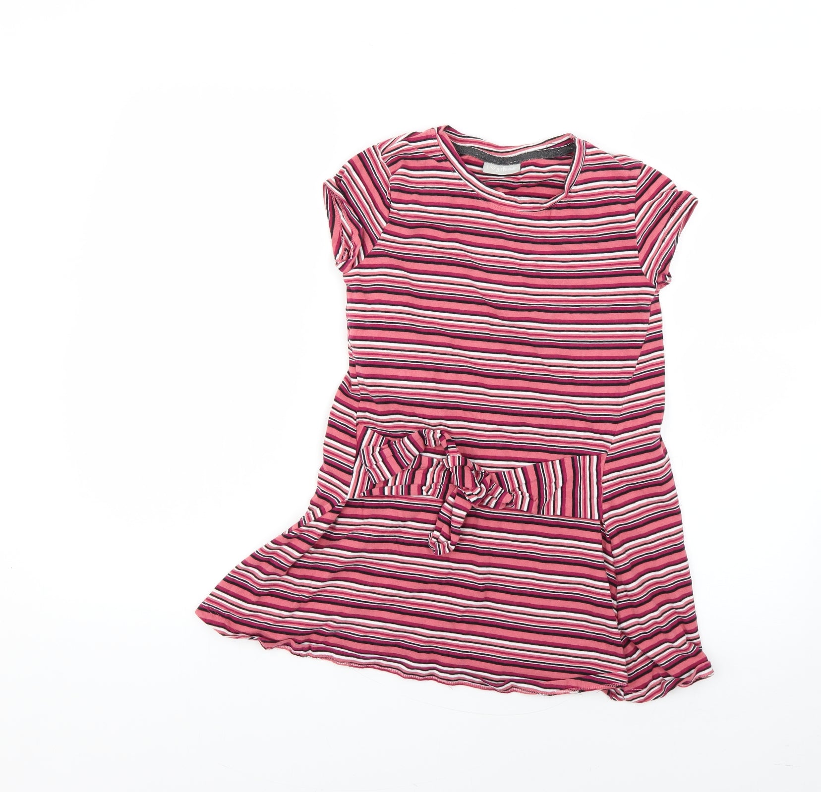 Girls Matalan Size 9 Years Basic T-Shirt Multicoloured Striped Round Neck - reverse view