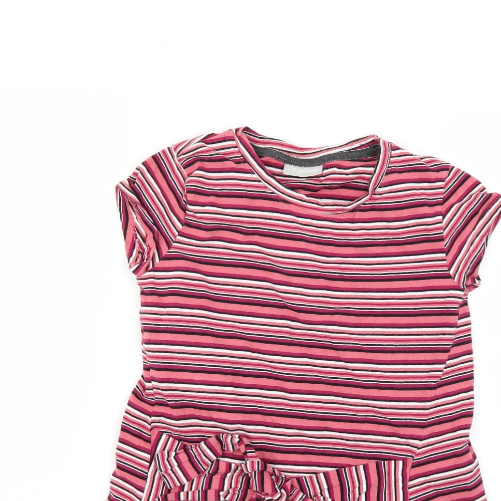Girls Matalan Size 9 Years Basic T-Shirt Multicoloured Striped Round Neck - close detail