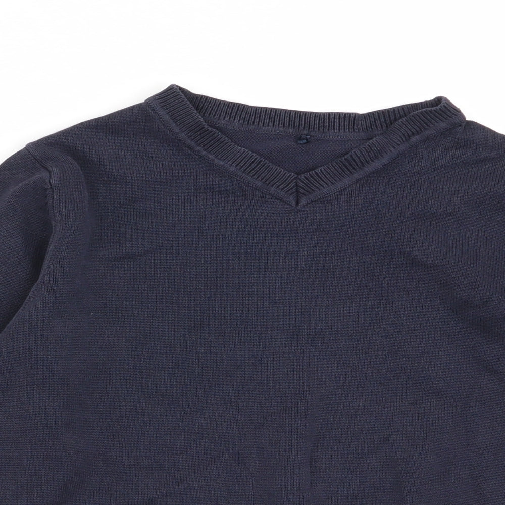 George Boys Pullover Jumper Size 4-5 Years Blue V-Neck Long Sleeve - close detail