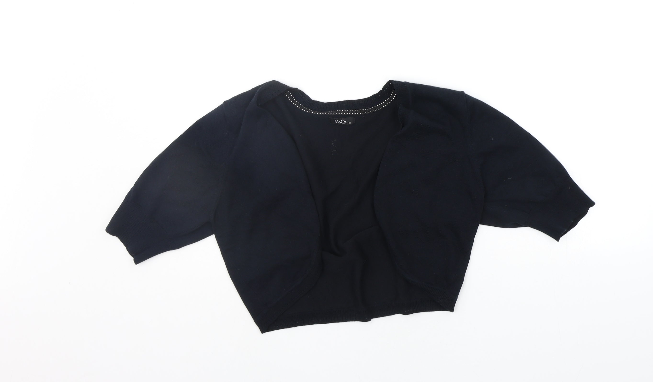 M&Co Womens Cardigan Jumper Size M Black V-Neck Short Sleeve - reverse view