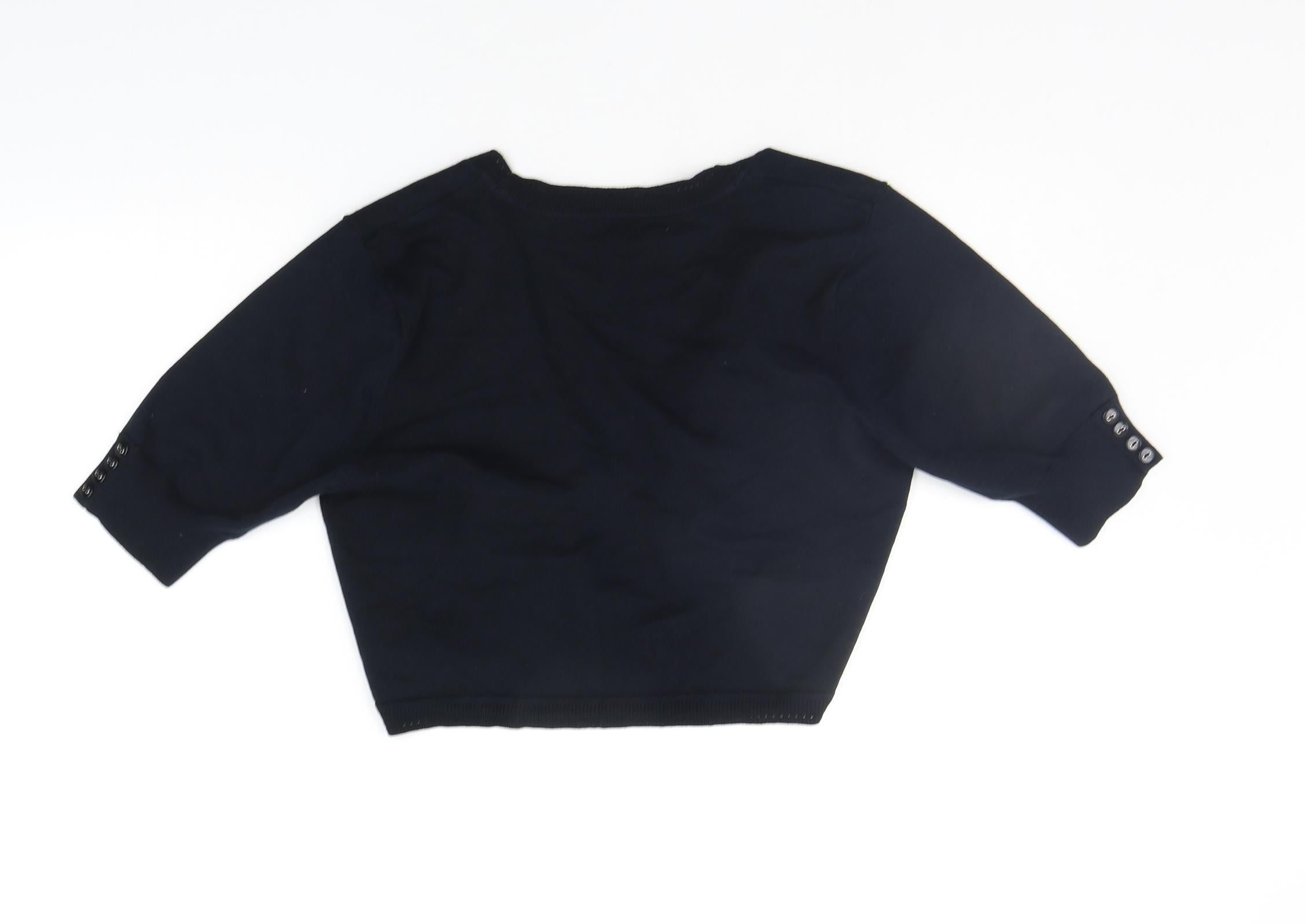 M&Co Womens Cardigan Jumper Size M Black V-Neck Short Sleeve - label detail