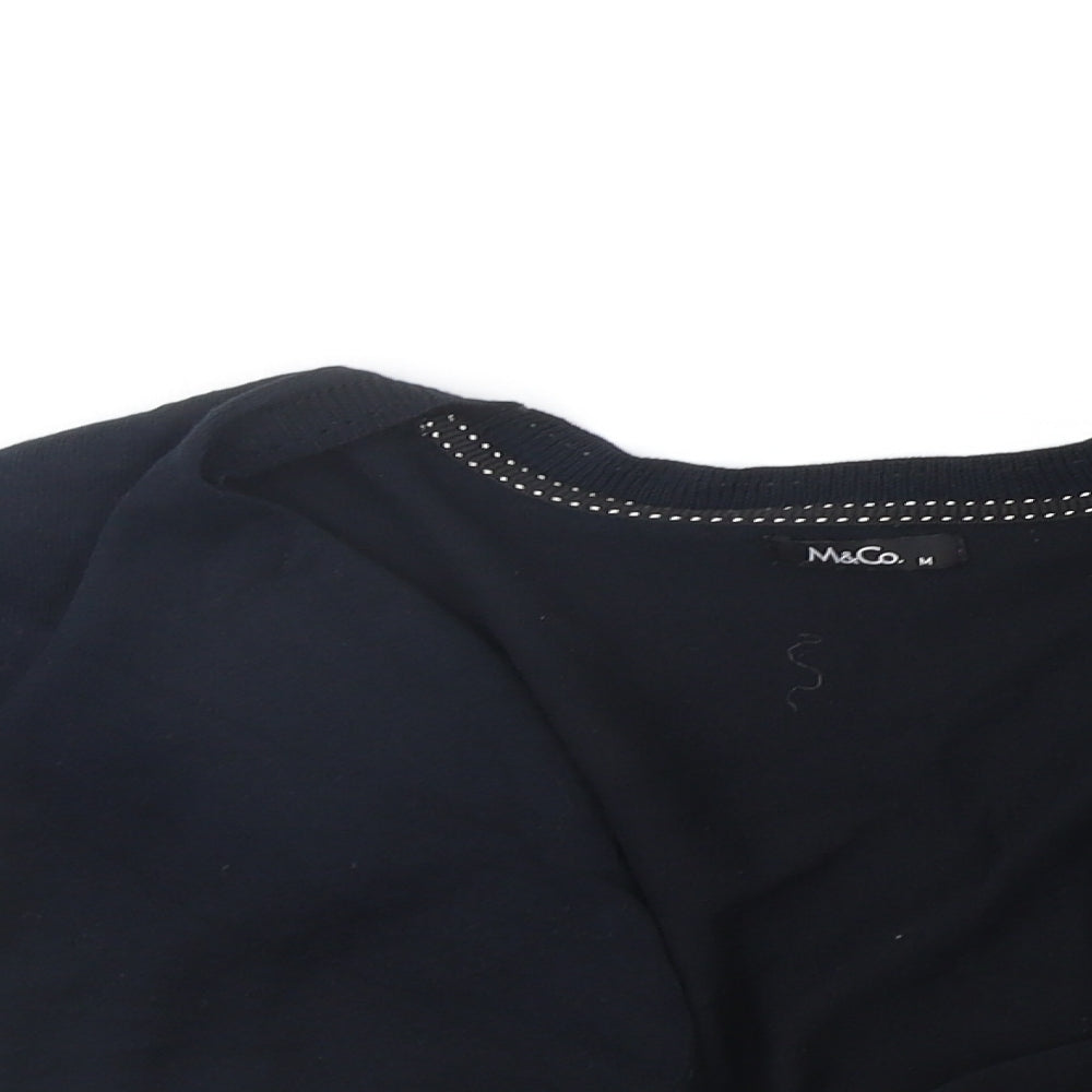 M&Co Womens Cardigan Jumper Size M Black V-Neck Short Sleeve - close detail