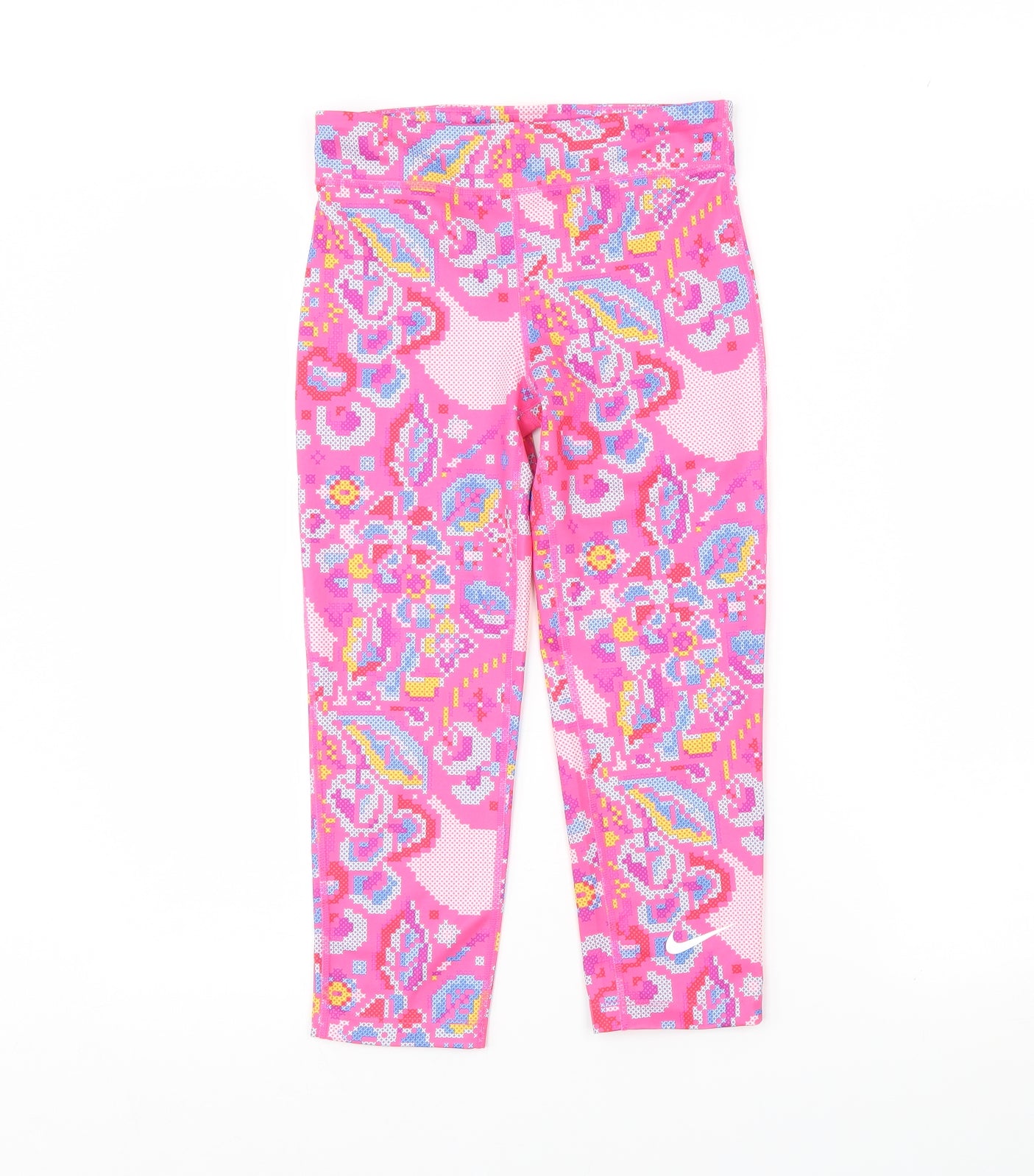 Preworn Girls Capri Trousers Size 12 Years Pink Geometric - reverse view