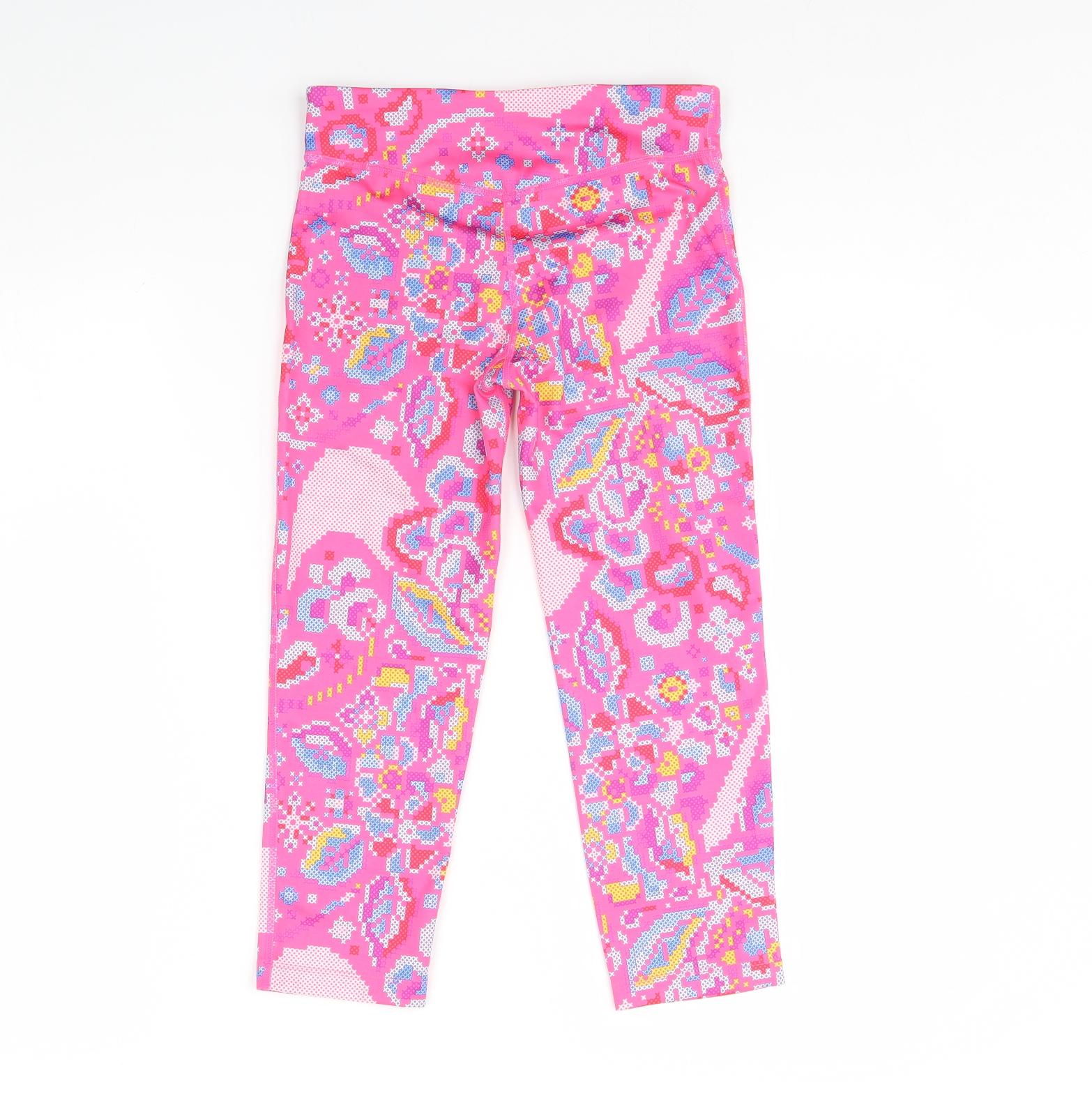 Preworn Girls Capri Trousers Size 12 Years Pink Geometric - label detail