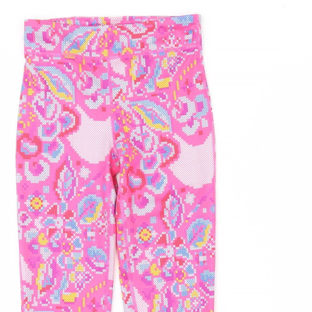 Preworn Girls Capri Trousers Size 12 Years Pink Geometric - close detail