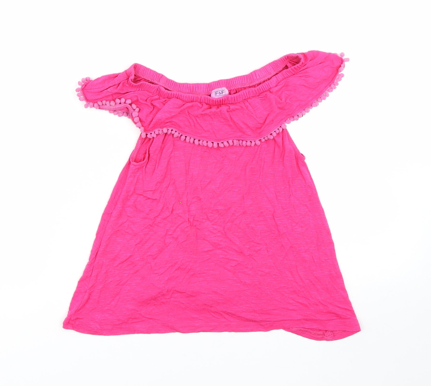 F&F Girls Basic T-Shirt Size 7-8 Years Pink Off the Shoulder Sleeveless Stretch - reverse view