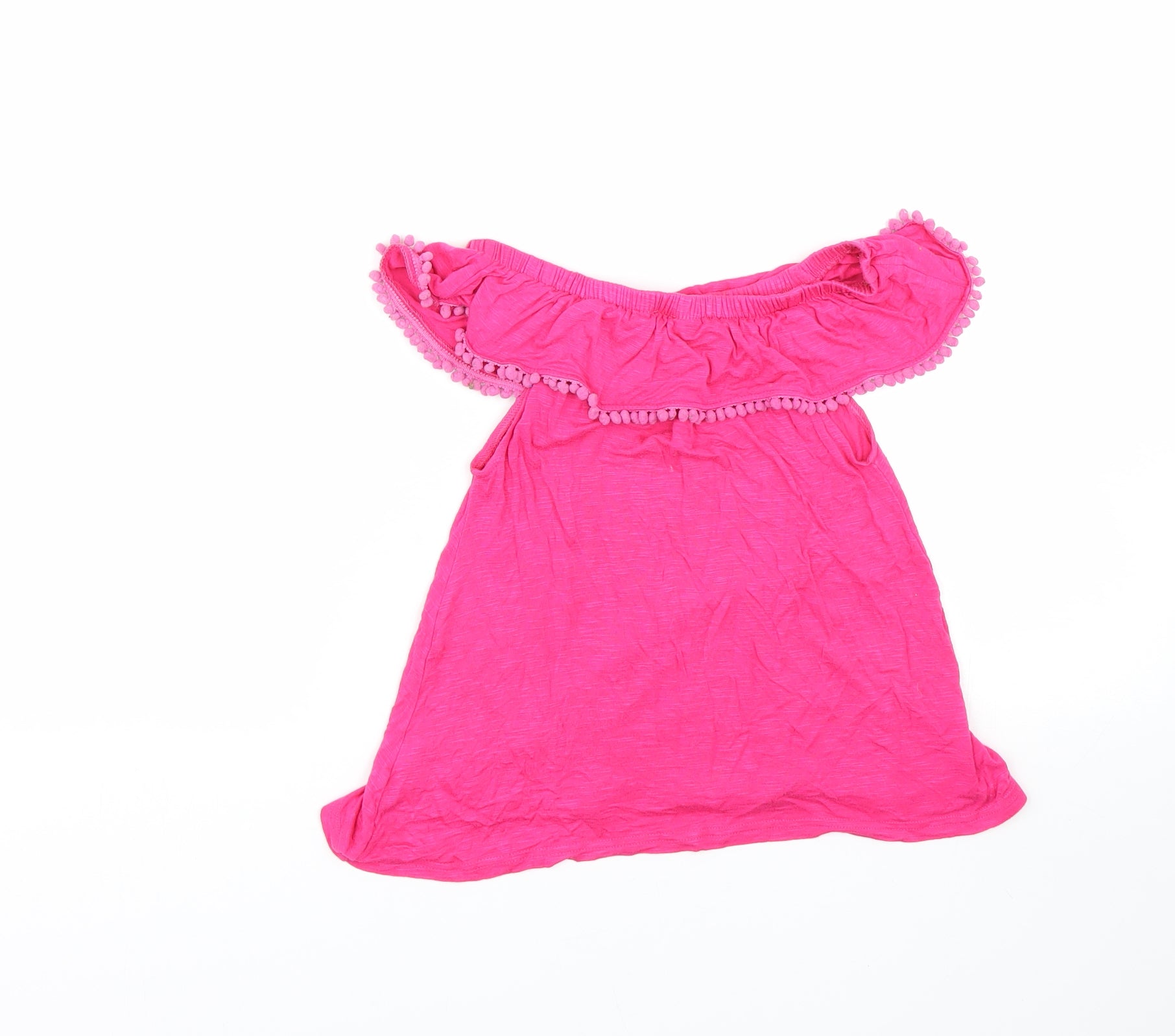 F&F Girls Basic T-Shirt Size 7-8 Years Pink Off the Shoulder Sleeveless Stretch - label detail