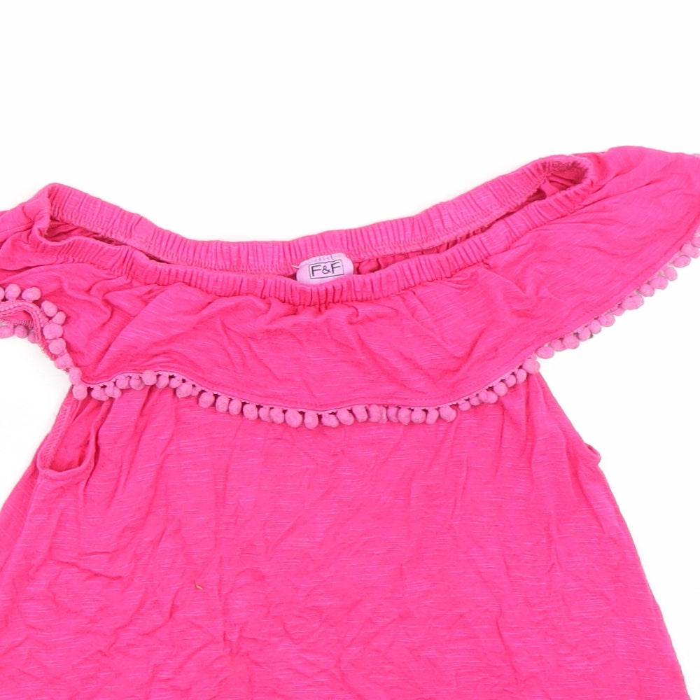 F&F Girls Basic T-Shirt Size 7-8 Years Pink Off the Shoulder Sleeveless Stretch - close detail