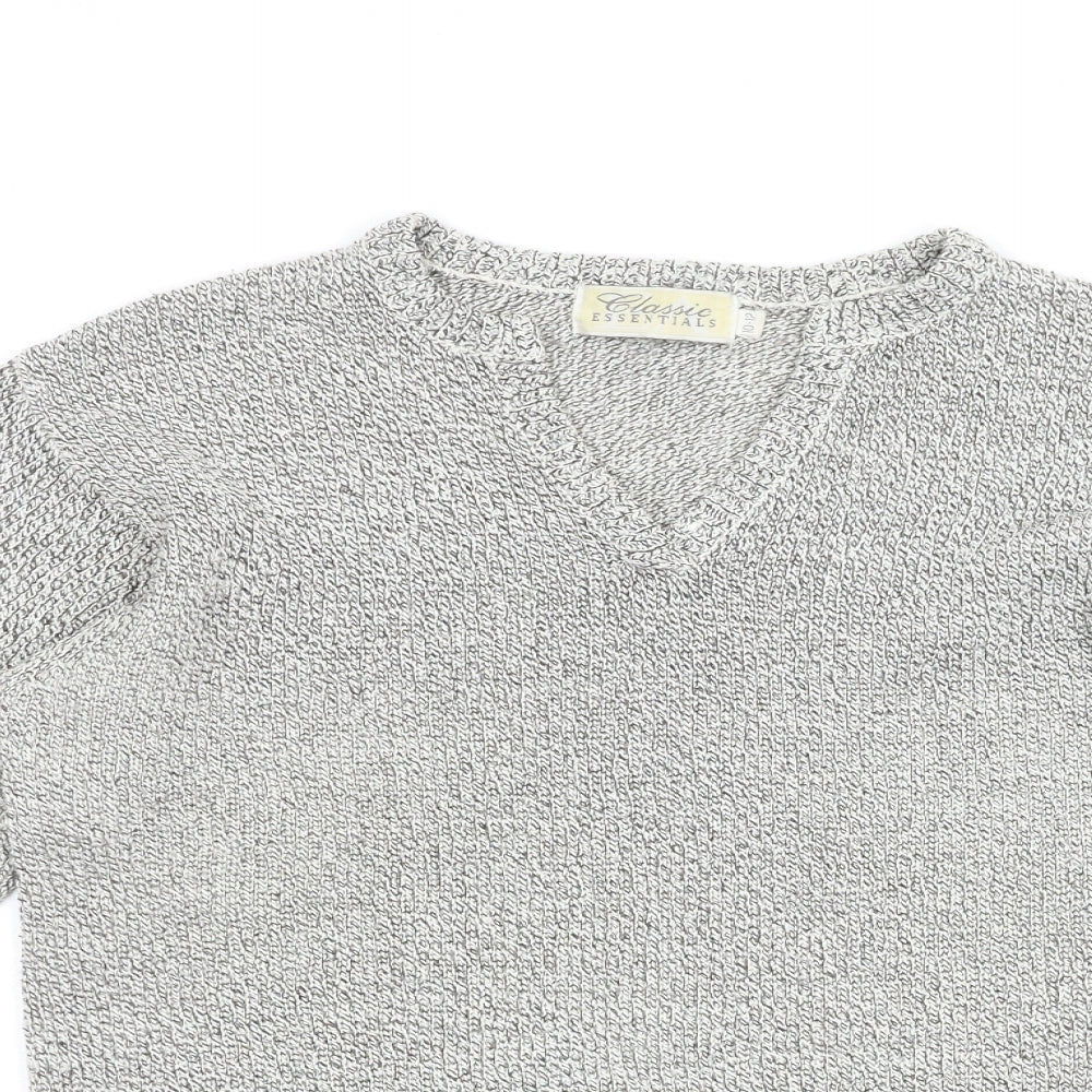 Classic Essentials Womens Pullover Jumper Size 12 Grey Crew Neck Long Sleeve - close detail