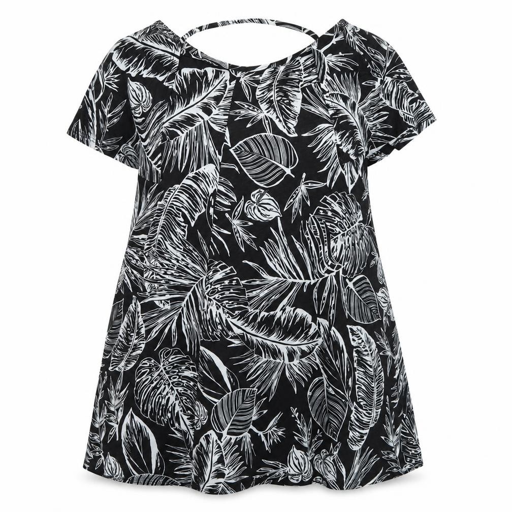 Womens ASOS Size 10 Mini Dress Black Batik Short Round Neck Short Sleeve - front view