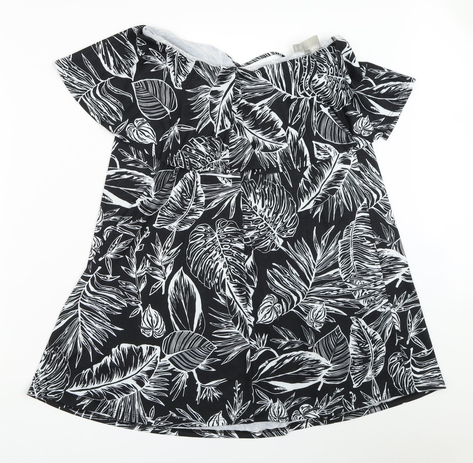 Womens ASOS Size 10 Mini Dress Black Batik Short Round Neck Short Sleeve - label detail