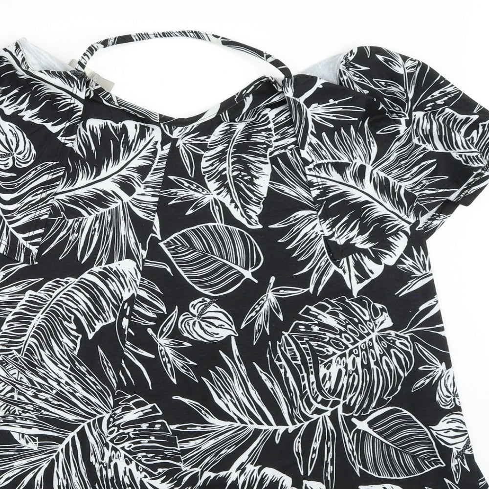 Womens ASOS Size 10 Mini Dress Black Batik Short Round Neck Short Sleeve - close detail
