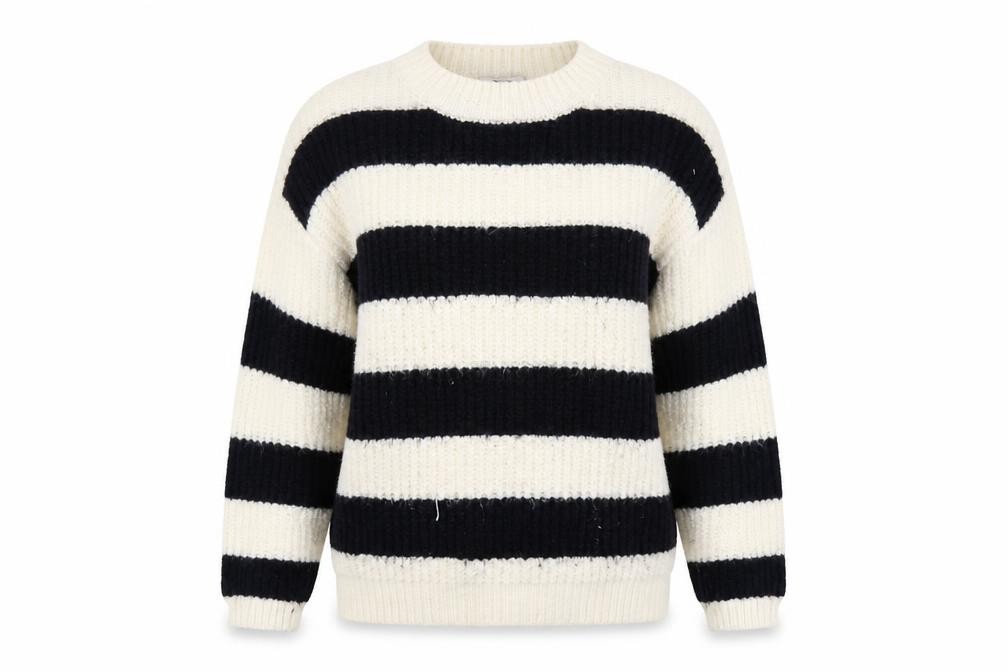 Womens TU Size 12 Pullover Jumper White Crew Neck Striped Long Sleeve - front view