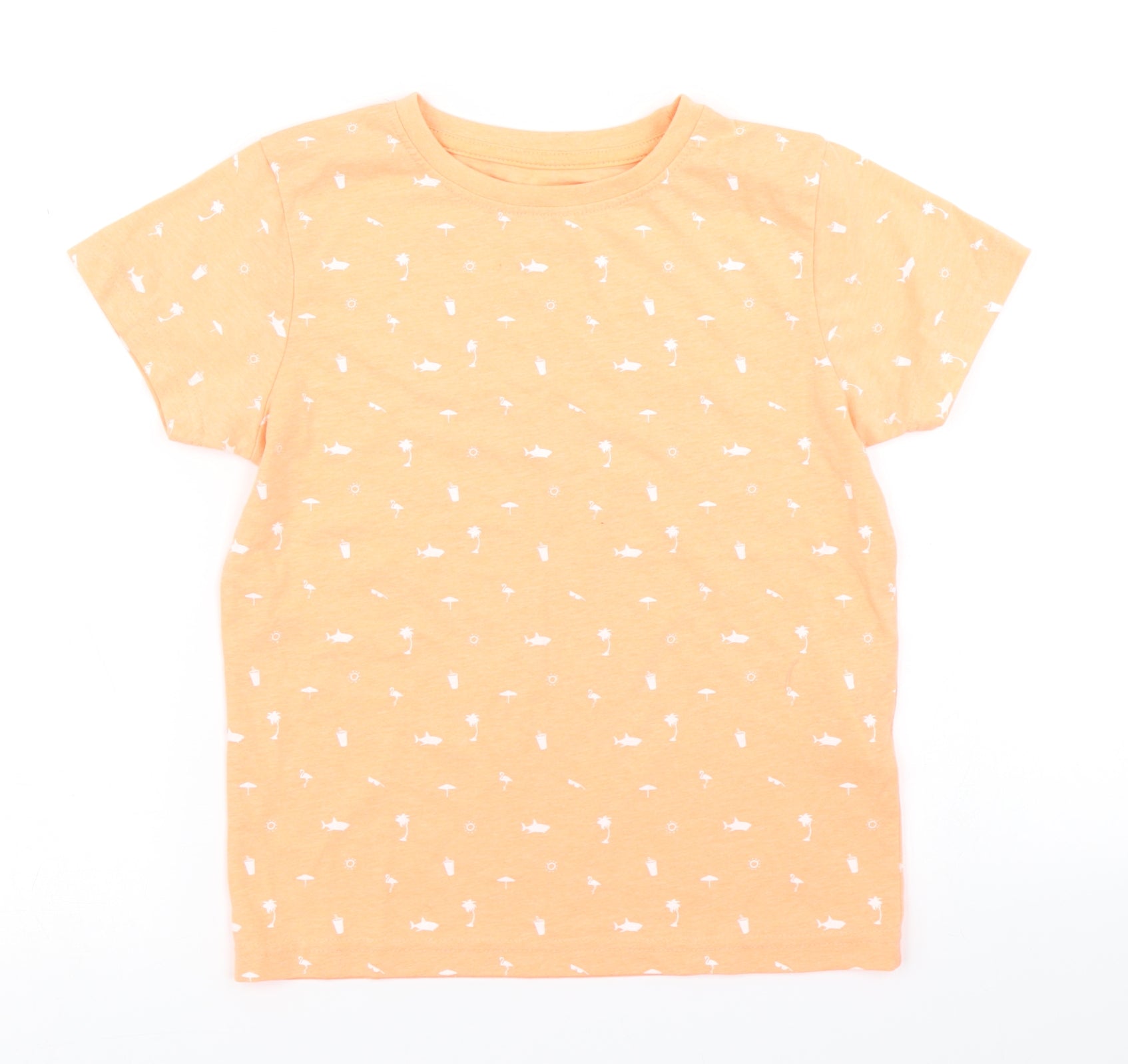 Primark Boys Basic T-Shirt Size 7-8 Years Orange Crew Neck Short Sleeve - reverse view