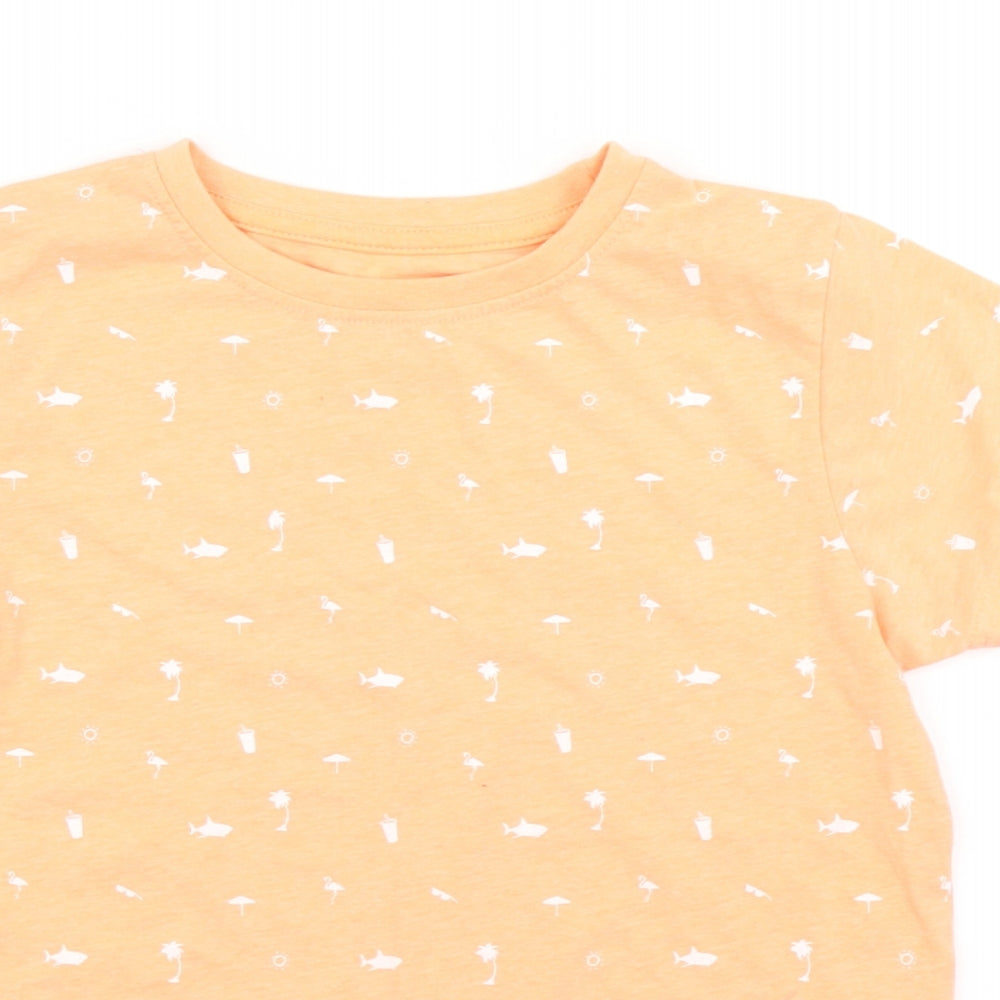 Primark Boys Basic T-Shirt Size 7-8 Years Orange Crew Neck Short Sleeve - close detail