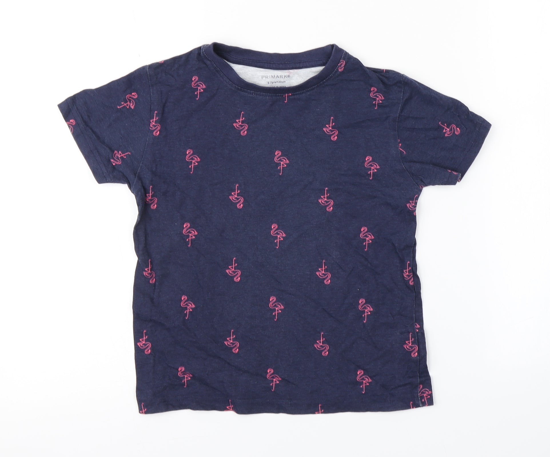 Primark Boys Basic T-Shirt Size 6-7 Years Blue Animal Print Crew Neck - reverse view