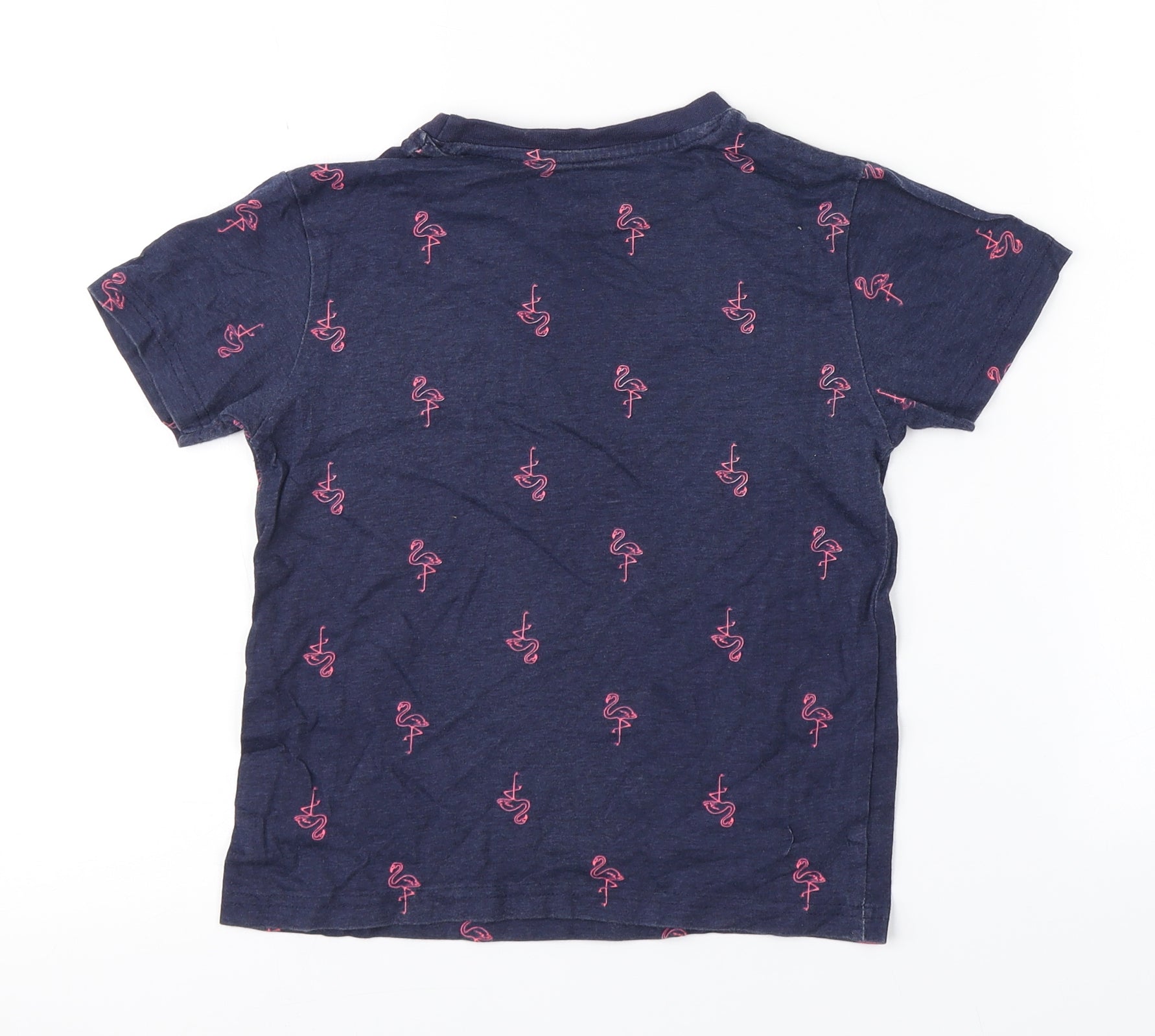 Primark Boys Basic T-Shirt Size 6-7 Years Blue Animal Print Crew Neck - label detail