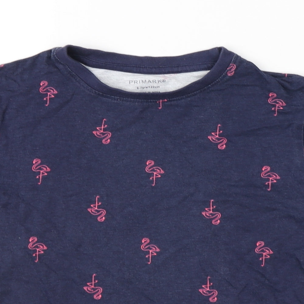 Primark Boys Basic T-Shirt Size 6-7 Years Blue Animal Print Crew Neck - close detail