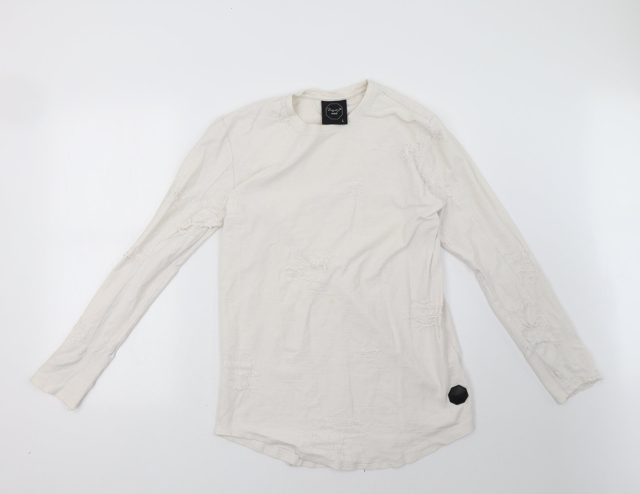 project paris Womens Pullover Sweatshirt Size L White Long Sleeve - reverse view