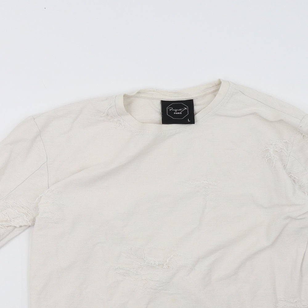 project paris Womens Pullover Sweatshirt Size L White Long Sleeve - close detail
