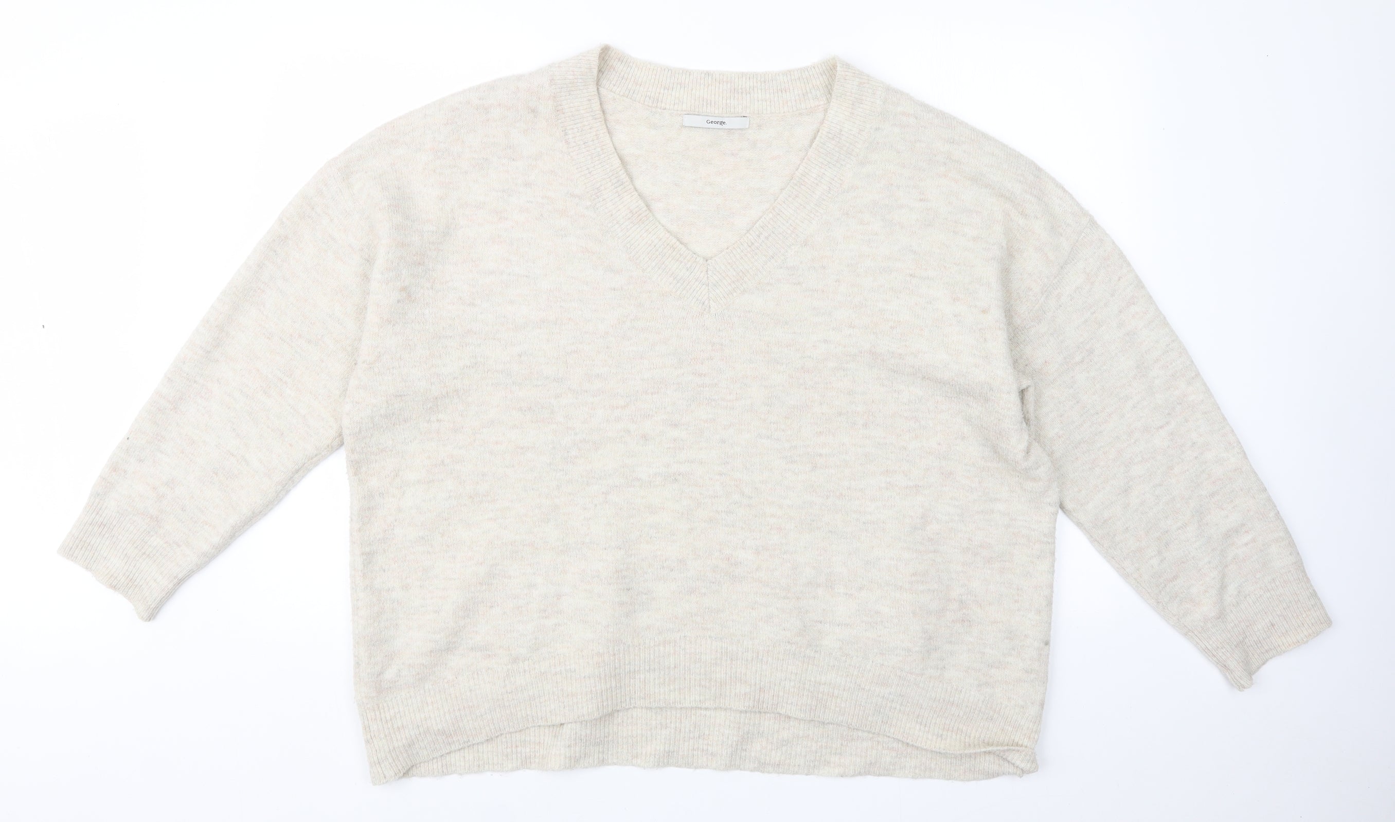 George Womens Pullover Jumper Size XL Beige V-Neck Long Sleeve - reverse view