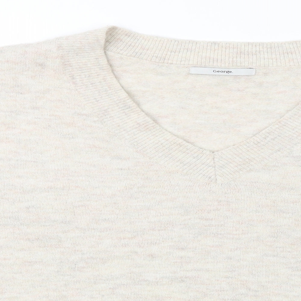 George Womens Pullover Jumper Size XL Beige V-Neck Long Sleeve - close detail