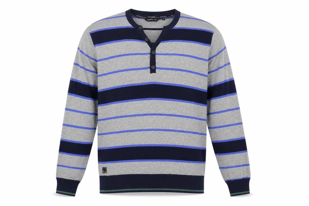 Dissident Mens Pullover Jumper Size M Grey Round Neck Striped Long Sleeve - front view