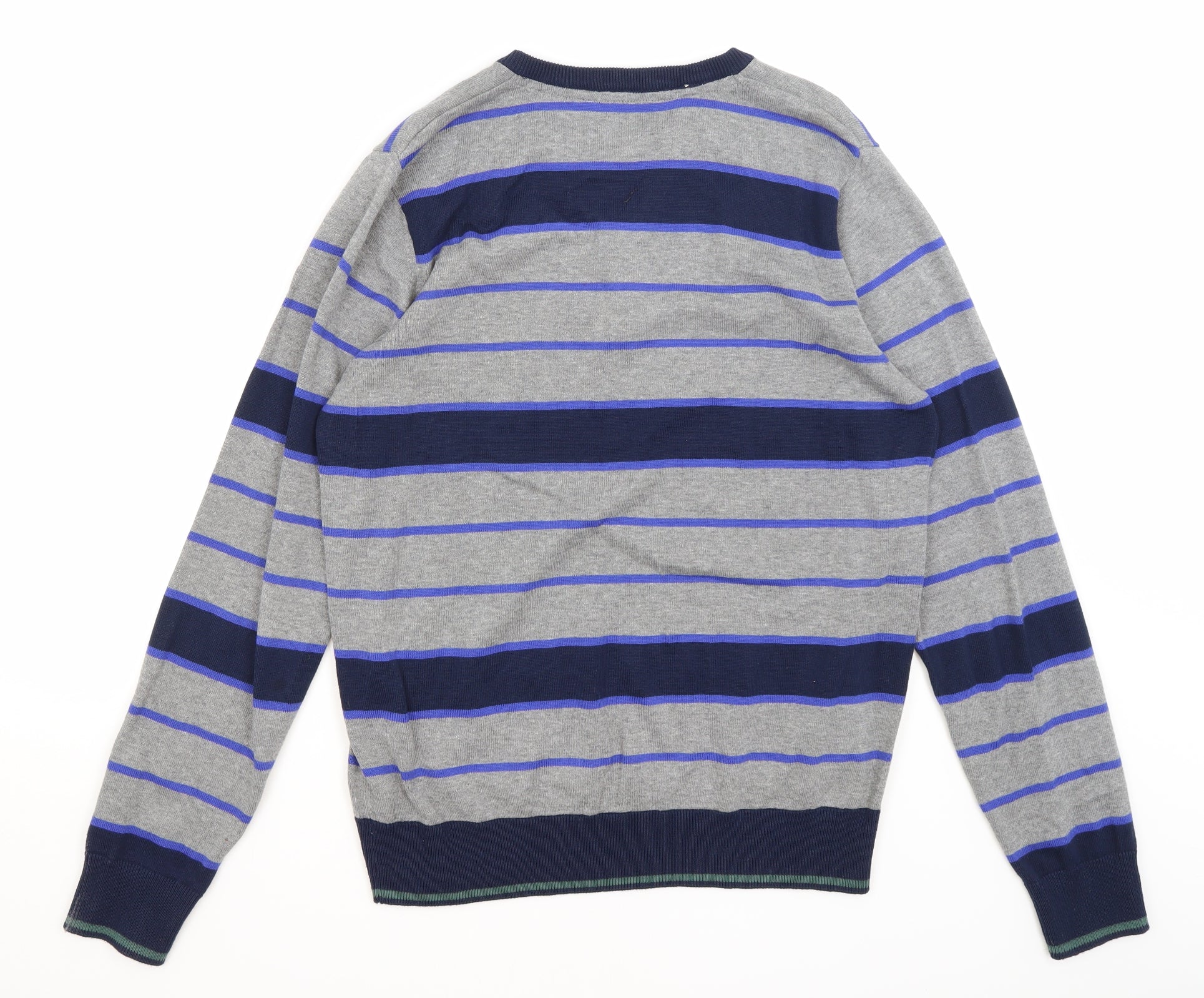 Dissident Mens Pullover Jumper Size M Grey Round Neck Striped Long Sleeve - label detail