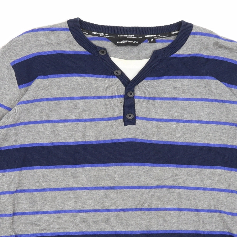 Dissident Mens Pullover Jumper Size M Grey Round Neck Striped Long Sleeve - close detail