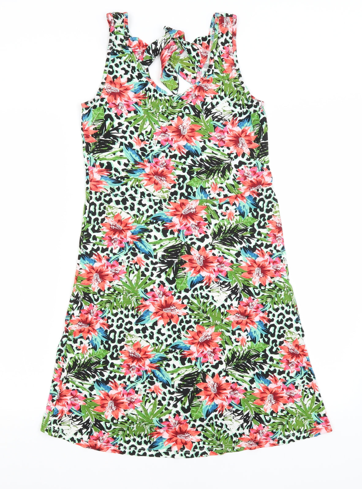 George Womens T-Shirt Dress Size XS Green Animal Print Short Scoop Neck - reverse view