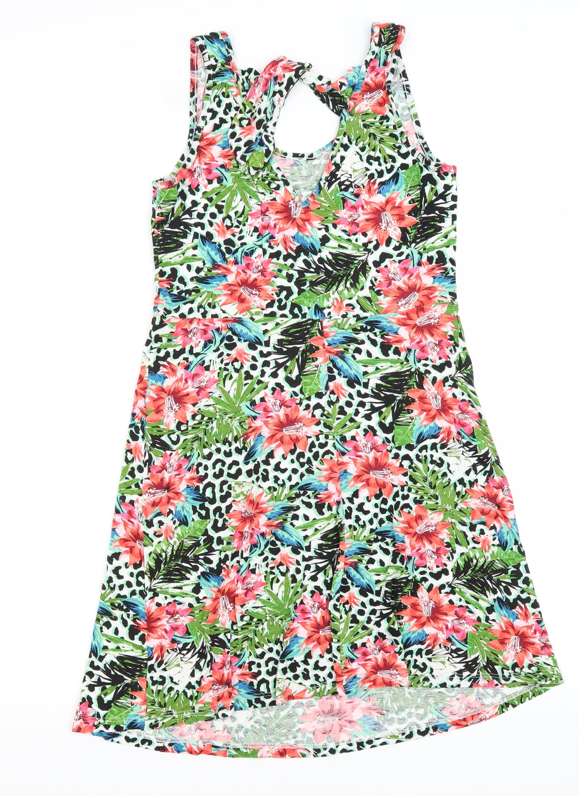 George Womens T-Shirt Dress Size XS Green Animal Print Short Scoop Neck - label detail