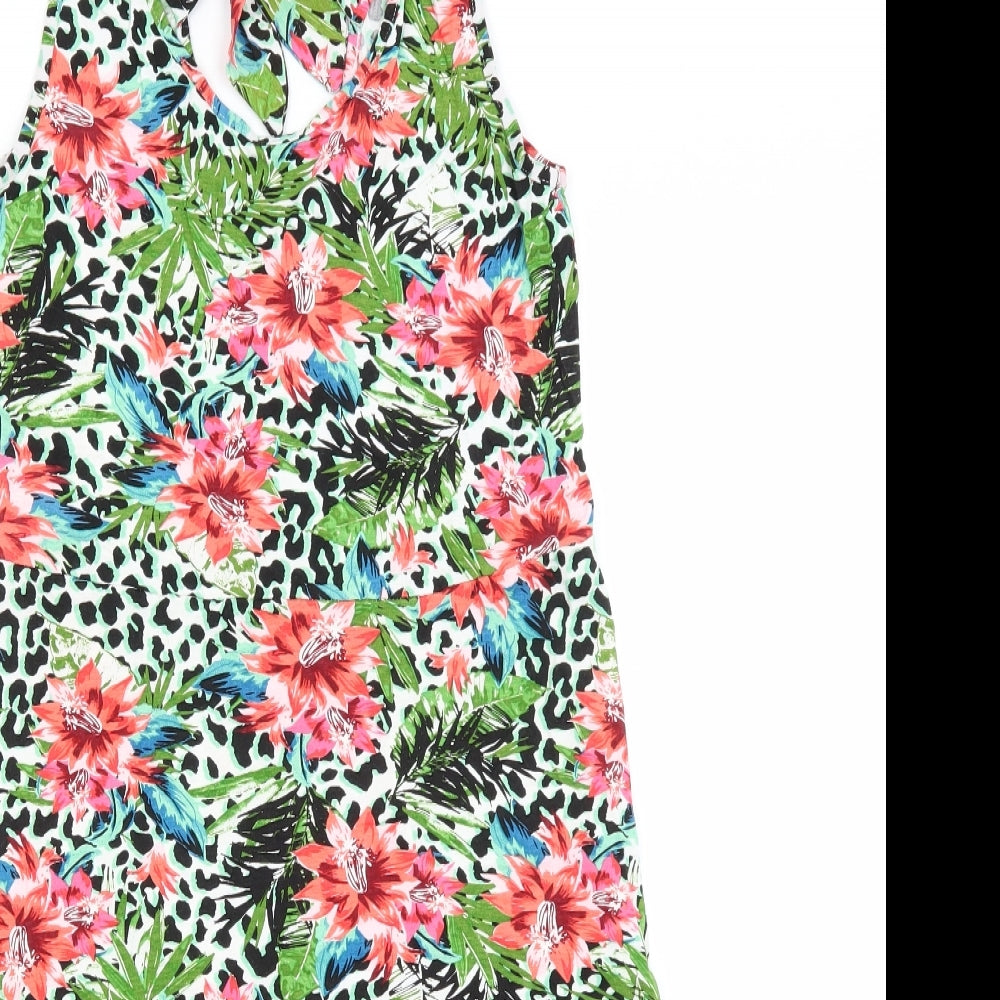George Womens T-Shirt Dress Size XS Green Animal Print Short Scoop Neck - close detail
