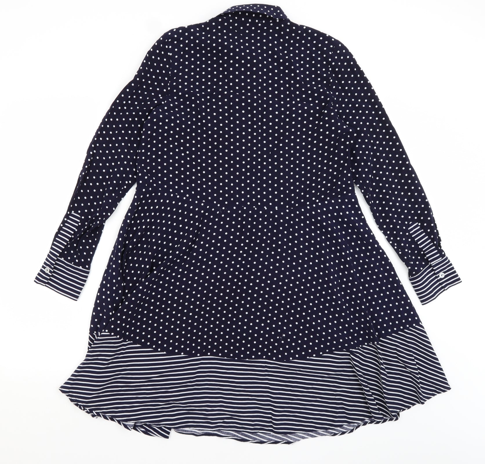 Warehouse Womens A-Line Dress Size 6 Blue Polka Dot Short Collared Long Sleeve - label detail