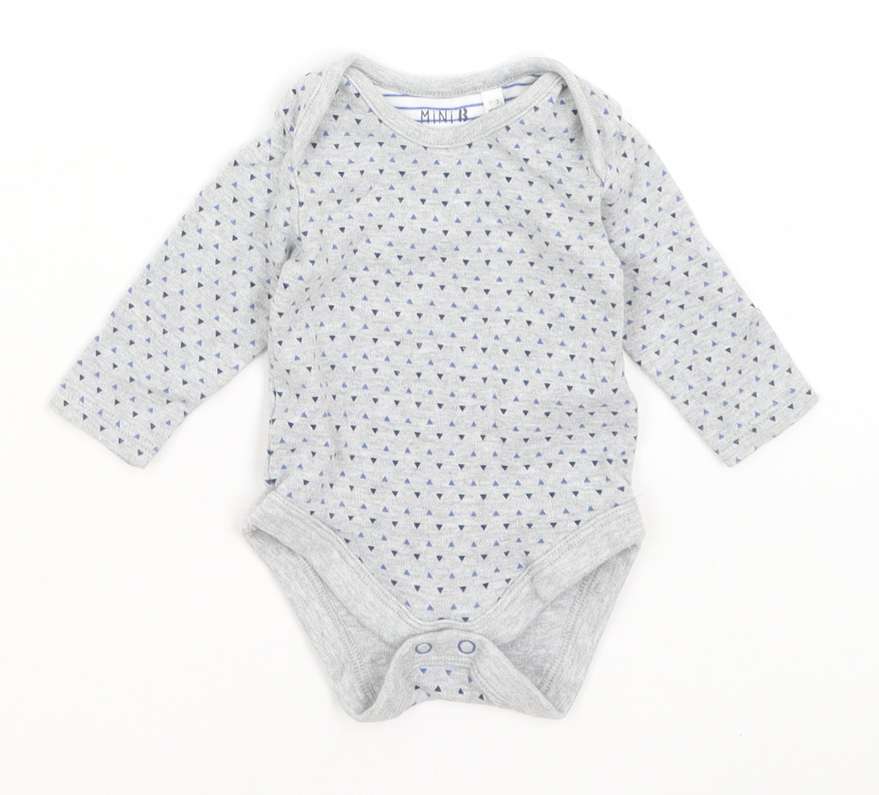 BHS Baby Romper One-Piece Size 0-3 Months Grey Long Sleeve - reverse view