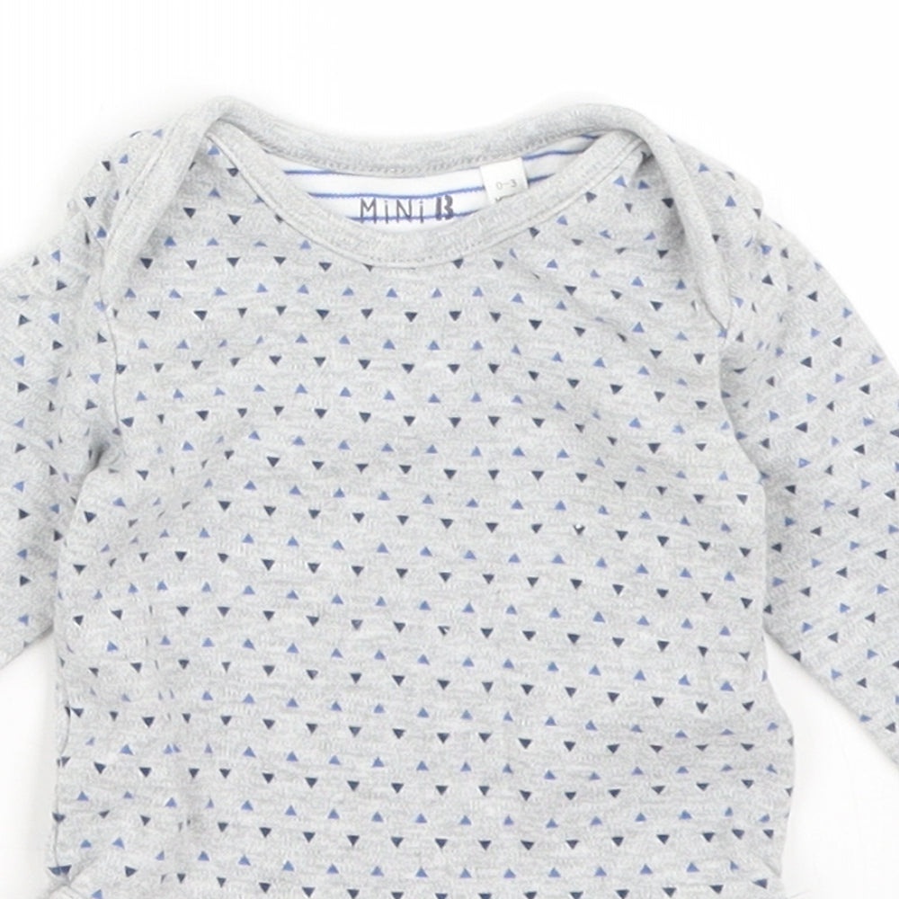 BHS Baby Romper One-Piece Size 0-3 Months Grey Long Sleeve - close detail