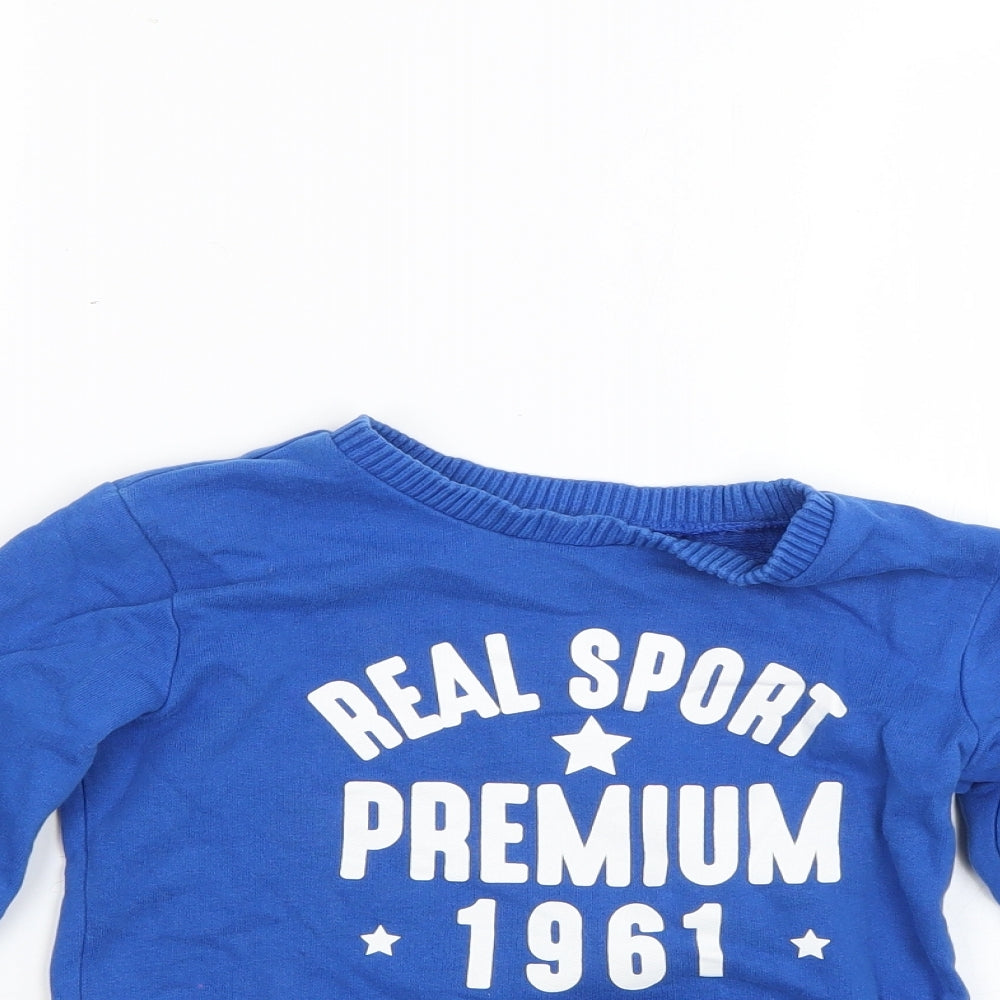 Mothercare Boys Pullover Jumper Size 6 Years Blue Round Neck Long Sleeve - close detail