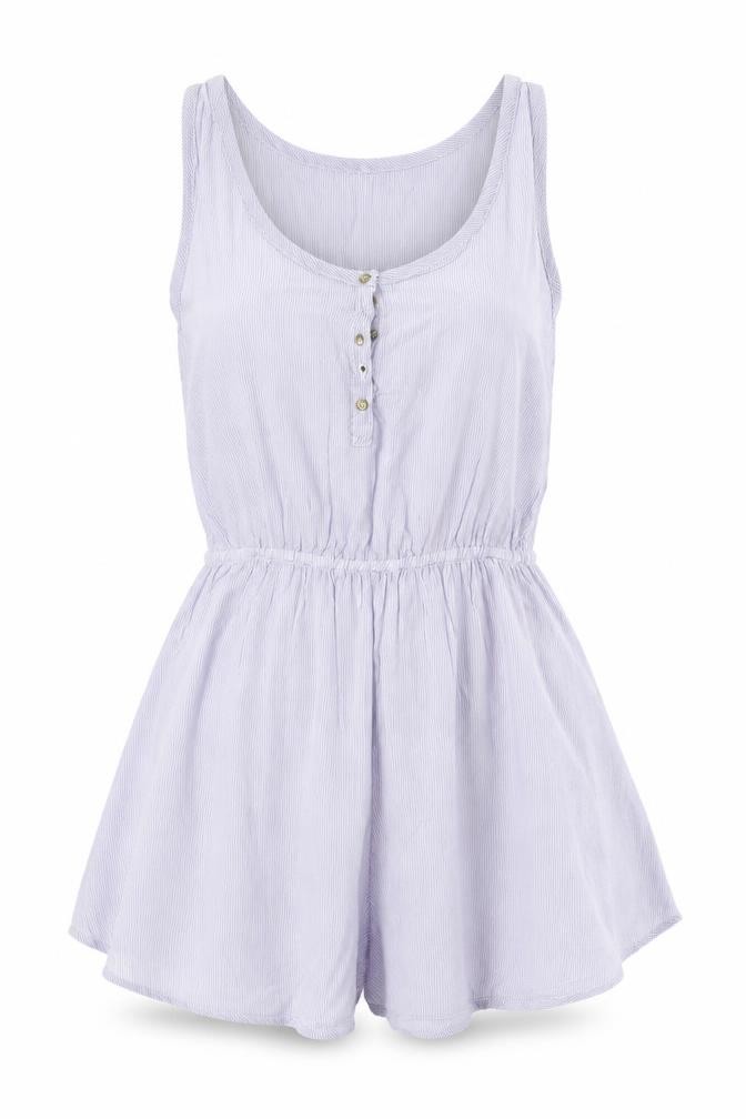 Topshop Womens Mini Dress Size S Blue Striped Short Scoop Neck Sleeveless - front view