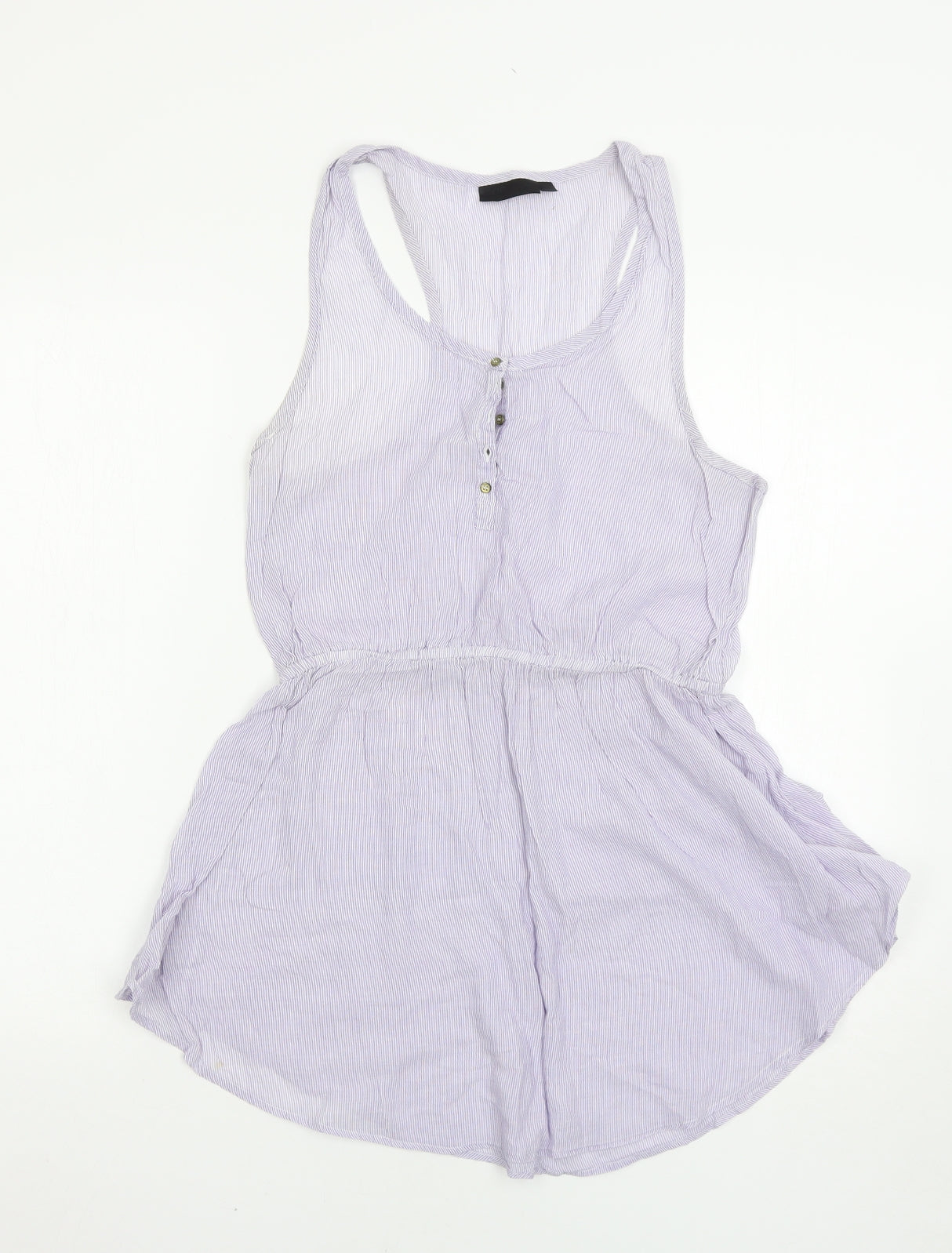 Topshop Womens Mini Dress Size S Blue Striped Short Scoop Neck Sleeveless - reverse view
