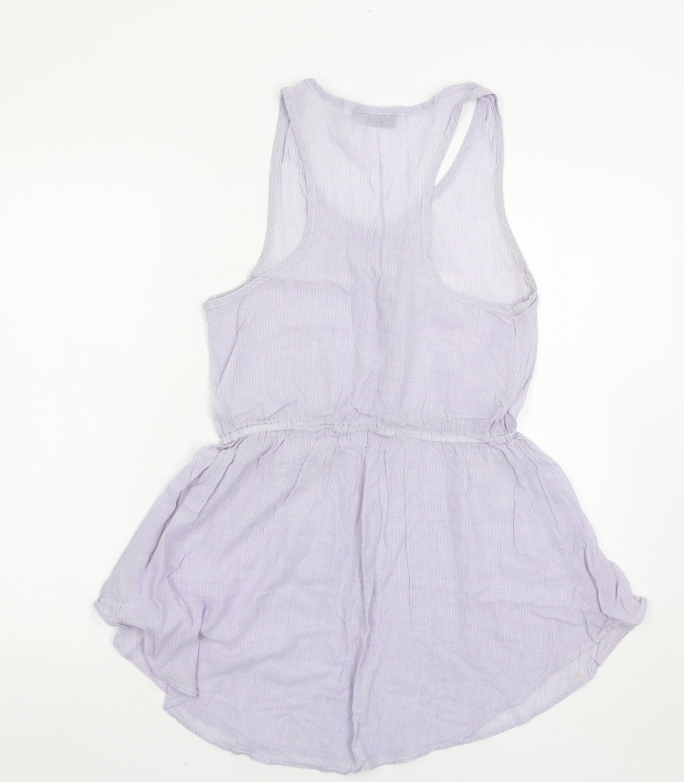 Topshop Womens Mini Dress Size S Blue Striped Short Scoop Neck Sleeveless - label detail