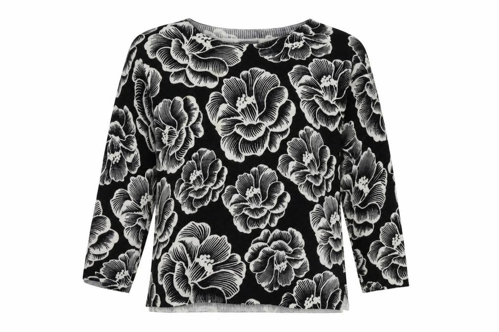 Papaya Womens Pullover Jumper Size 10 Black Crew Neck Floral Long Sleeve - front view