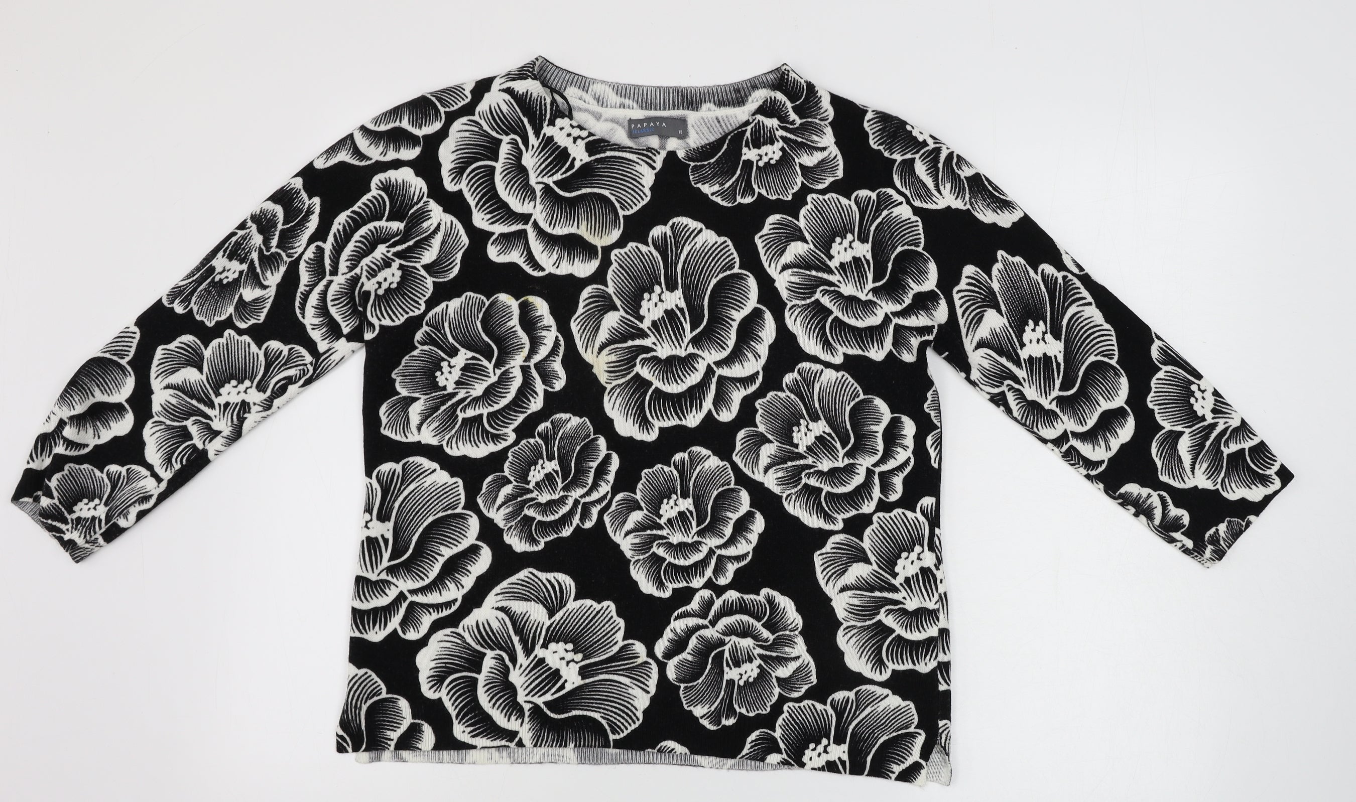 Papaya Womens Pullover Jumper Size 10 Black Crew Neck Floral Long Sleeve - reverse view