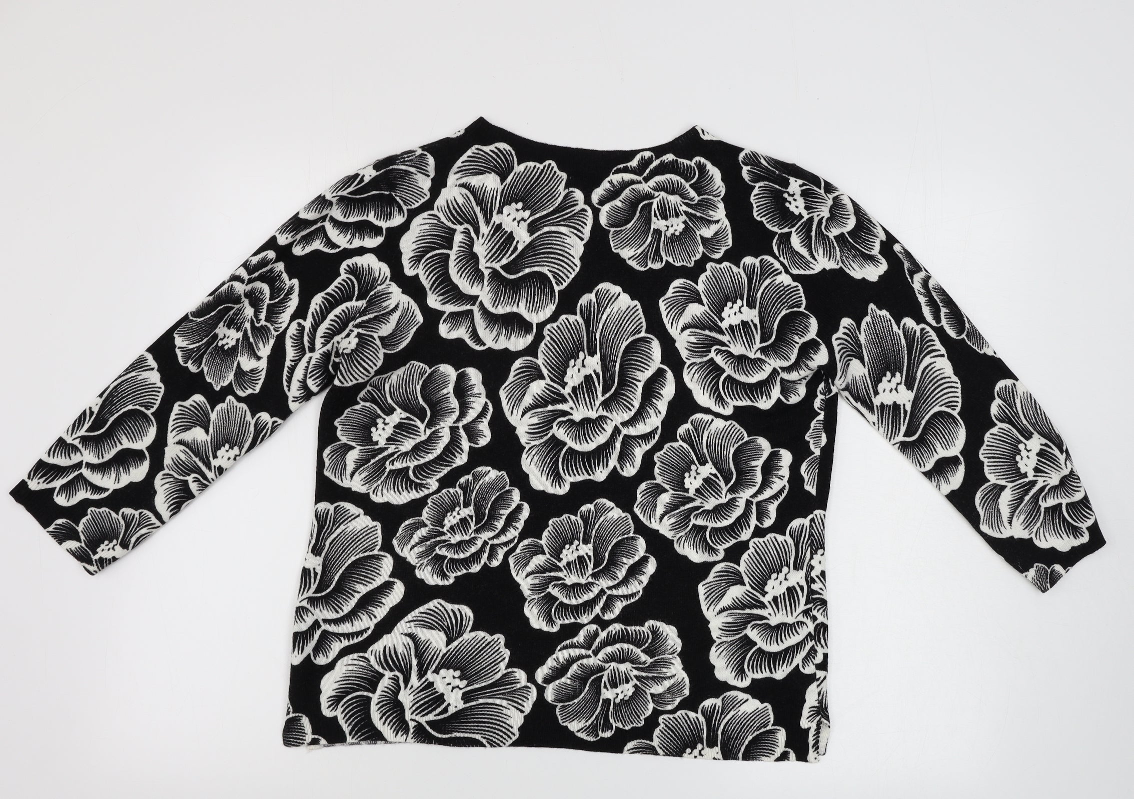 Papaya Womens Pullover Jumper Size 10 Black Crew Neck Floral Long Sleeve - label detail