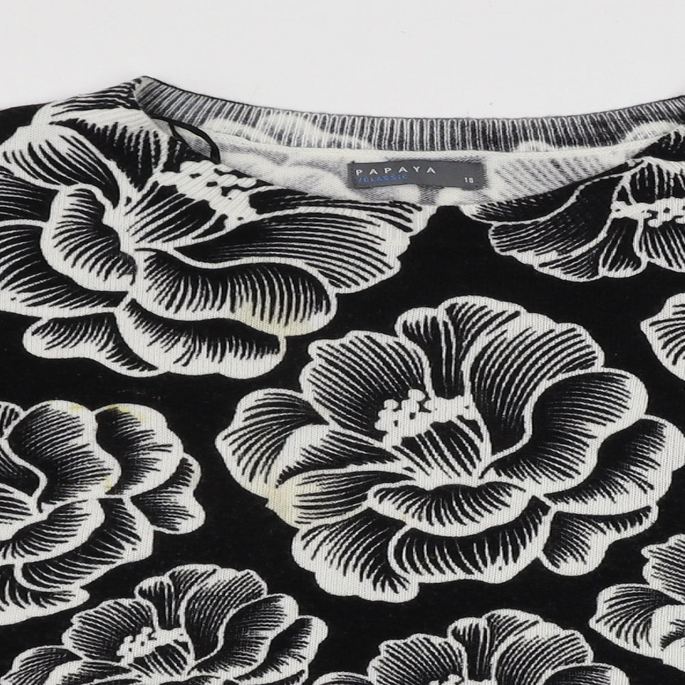 Papaya Womens Pullover Jumper Size 10 Black Crew Neck Floral Long Sleeve - close detail
