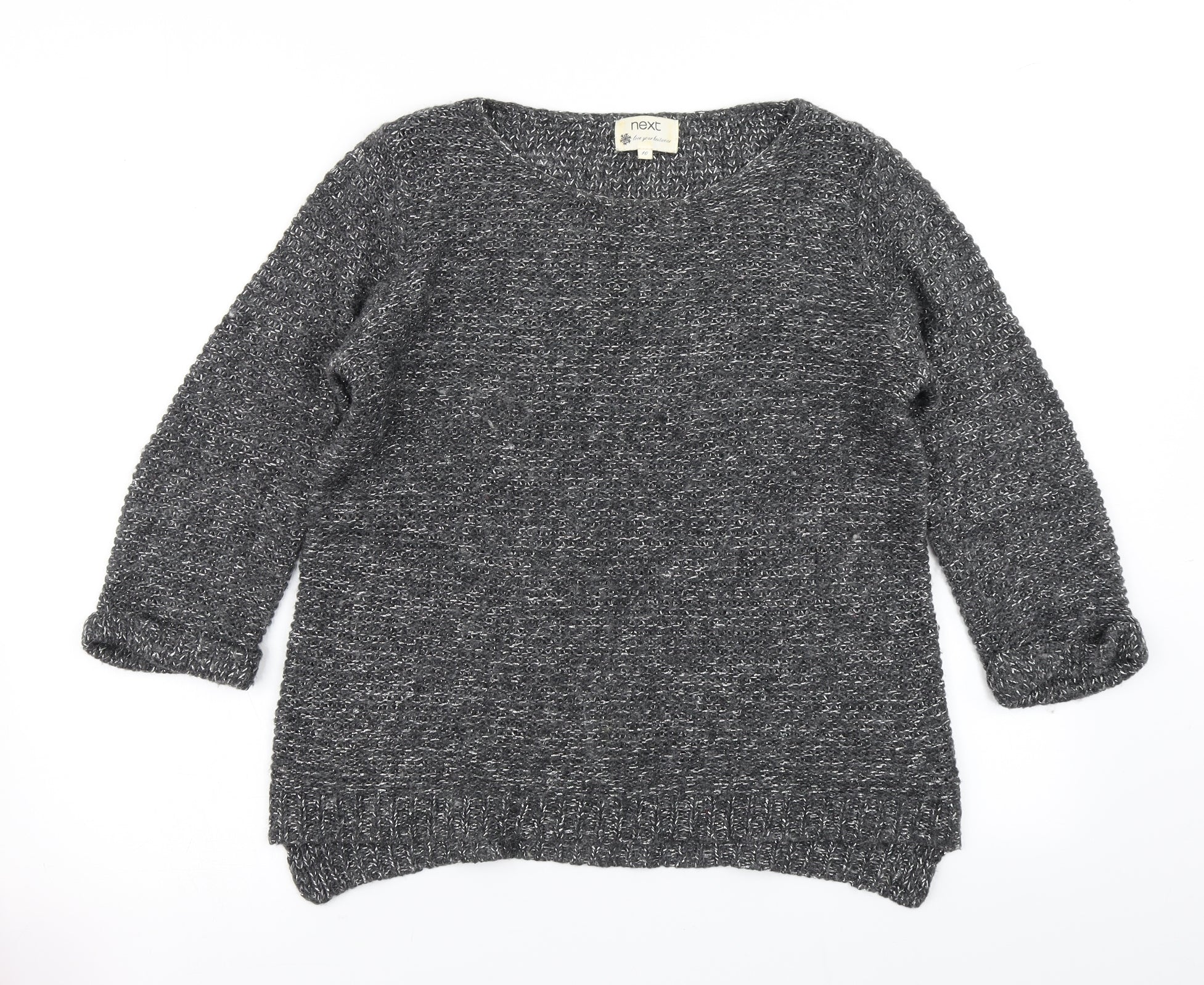 NEXT Womens Pullover Jumper Size 10 Grey Round Neck 3/4 Sleeve - reverse view